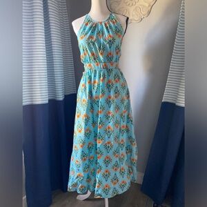 Moon River Floral Blue Sleeveless Dress